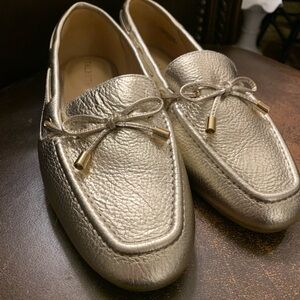 Talbots Gold Pebbled Leather Driving Loafers